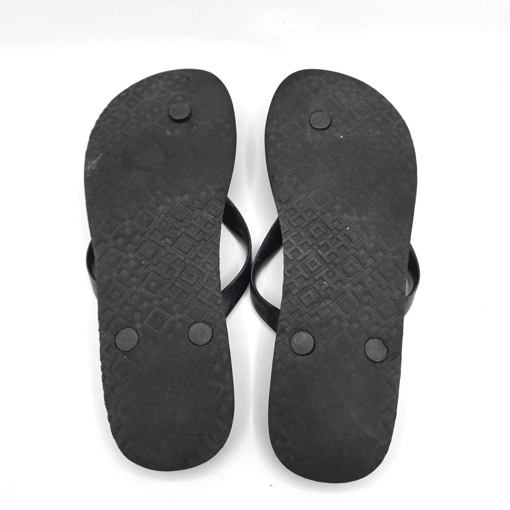 Tory Burch Classic Printed Thin Flip Flop Spotted Gold Logo Sandal Black Size 11